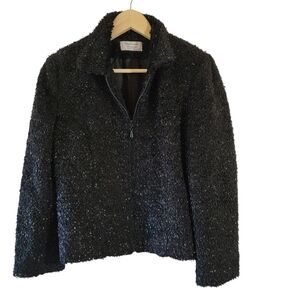 VTG Giancarlo Ferrari Black Metallic Eyeleash Zip-Fly Jacket Sz 10P Formal Party